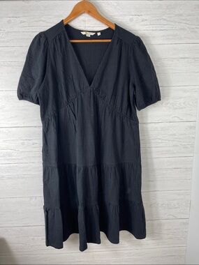 Boden Black V-Neck Tiered Midi Dress